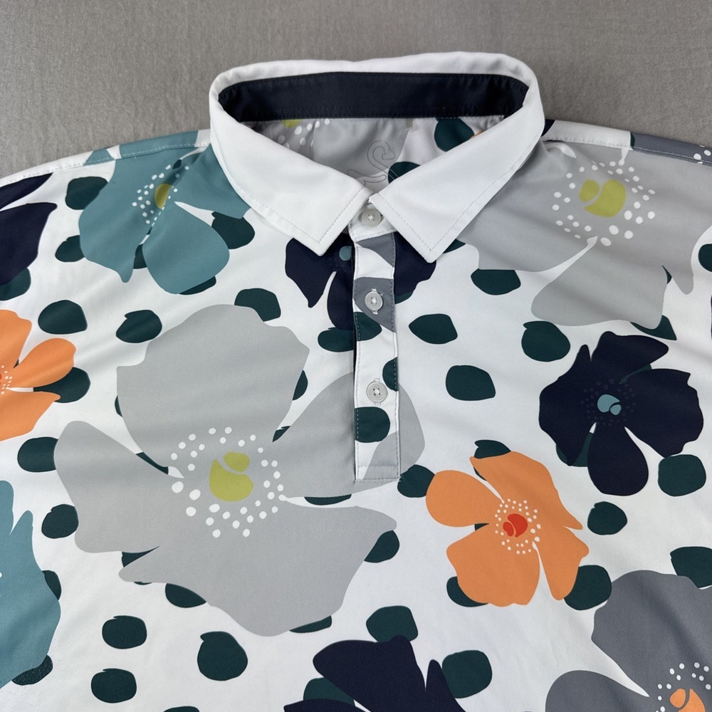 Swannies Golf Polo Mens L Floral Hawaiian Shirt Preppy Performance Tropical AOP